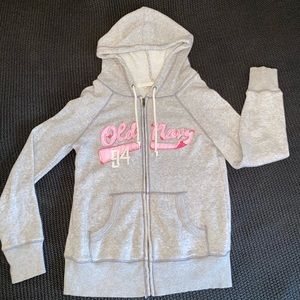 grey zip up old navy sweatshirt